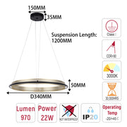 Modern Black & Gold LED Ring Chandelier, 3000K (Single & Double Halo)