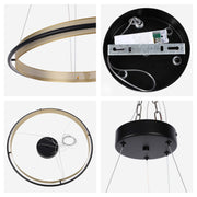 Modern Black & Gold LED Ring Chandelier, 3000K (Single & Double Halo)