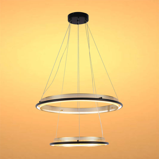 Modern Black & Gold LED Ring Chandelier, 3000K (Single & Double Halo)
