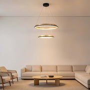 Modern Black & Gold LED Ring Chandelier, 3000K (Single & Double Halo)