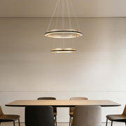 Modern Black & Gold LED Ring Chandelier, 3000K (Single & Double Halo)