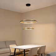 Modern Black & Gold LED Ring Chandelier, 3000K (Single & Double Halo)