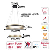 Modern Black & Gold LED Ring Chandelier, 3000K (Single & Double Halo)