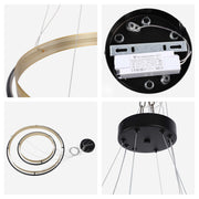 Modern Black & Gold LED Ring Chandelier, 3000K (Single & Double Halo)