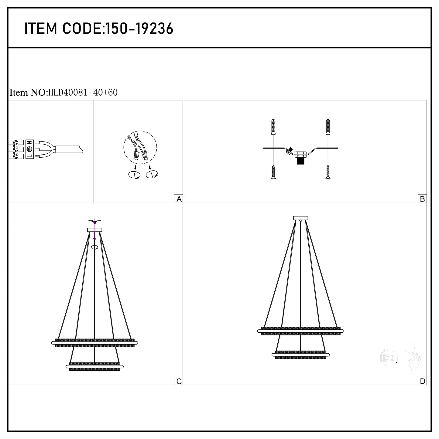 Modern Black & Gold LED Ring Chandelier, 3000K (Single & Double Halo)