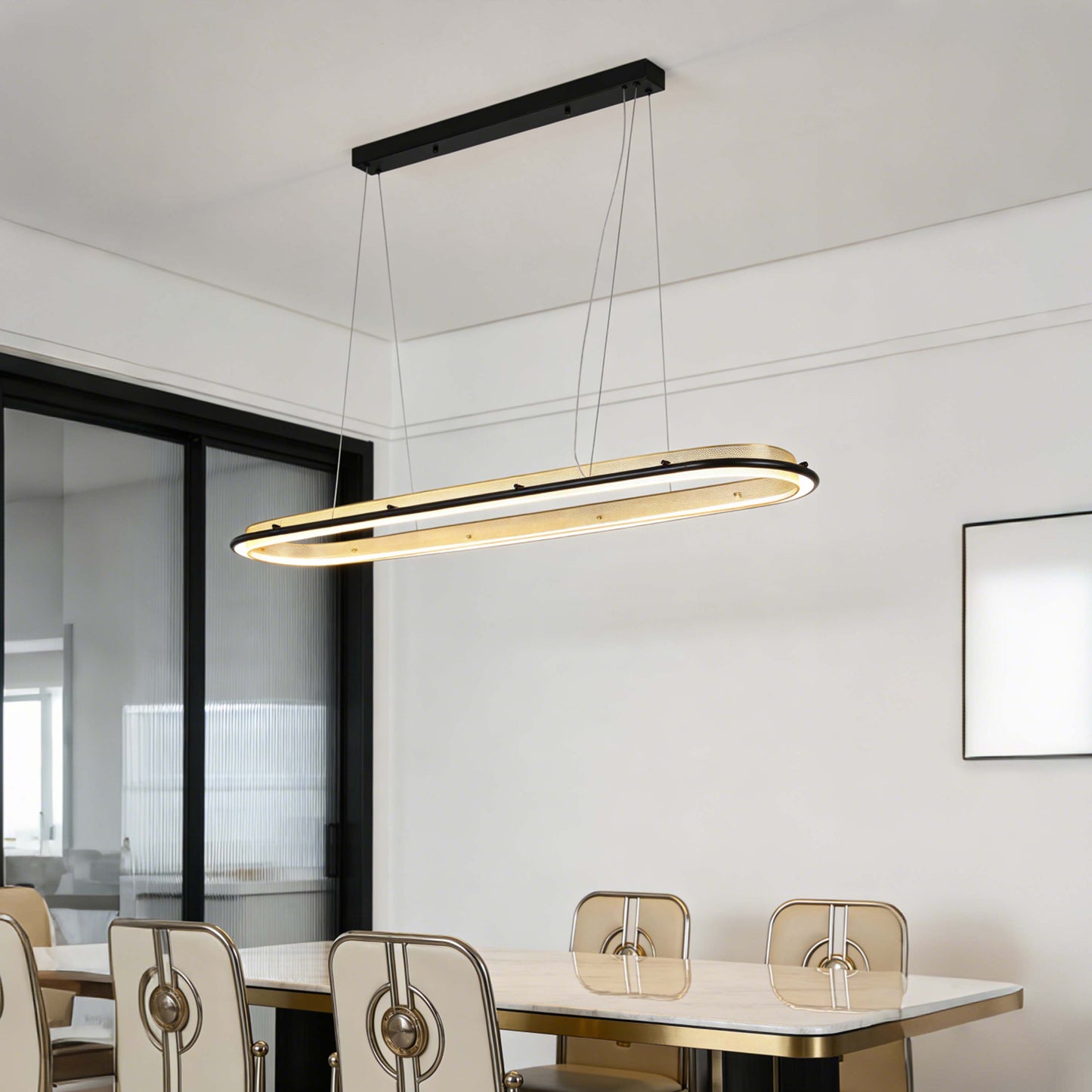 Modern Black & Gold Linear LED Island Pendant, 120cm 3000K