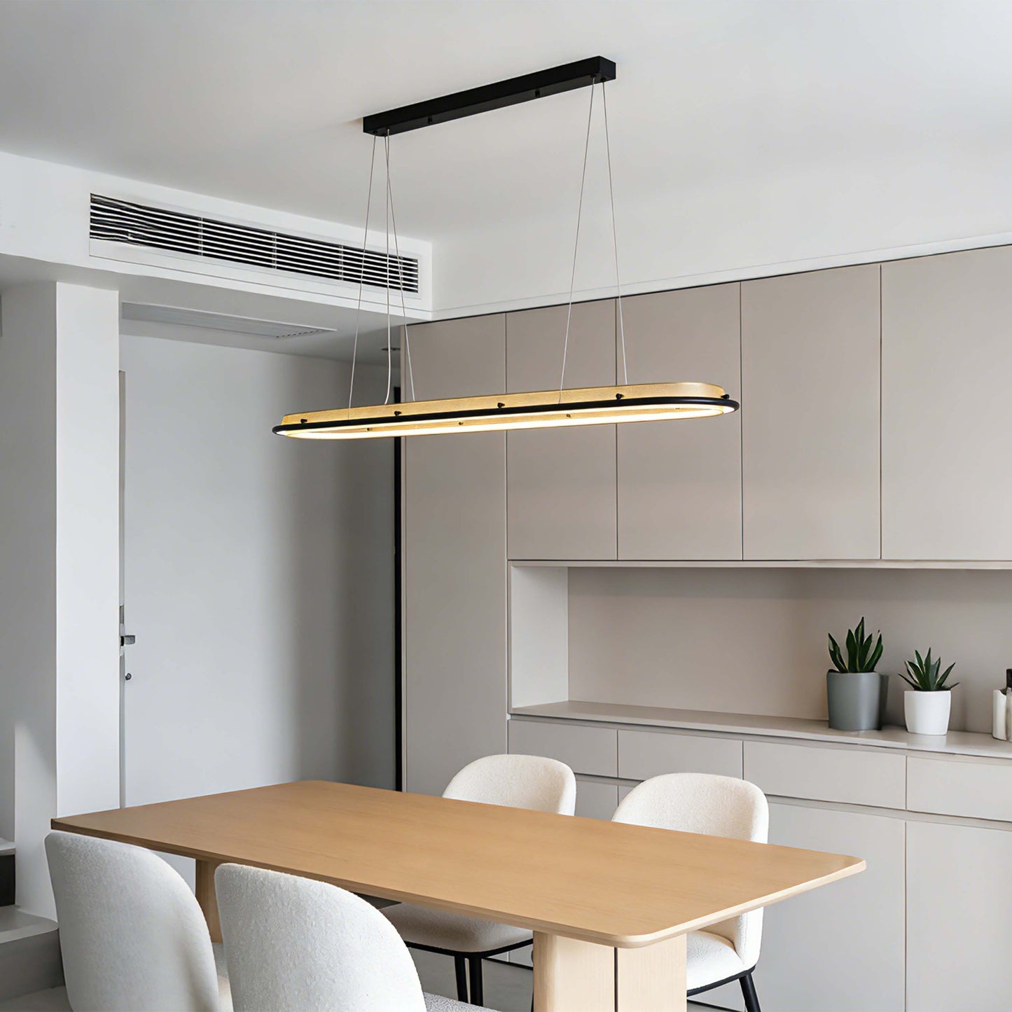 Modern Black & Gold Linear LED Island Pendant, 120cm 3000K