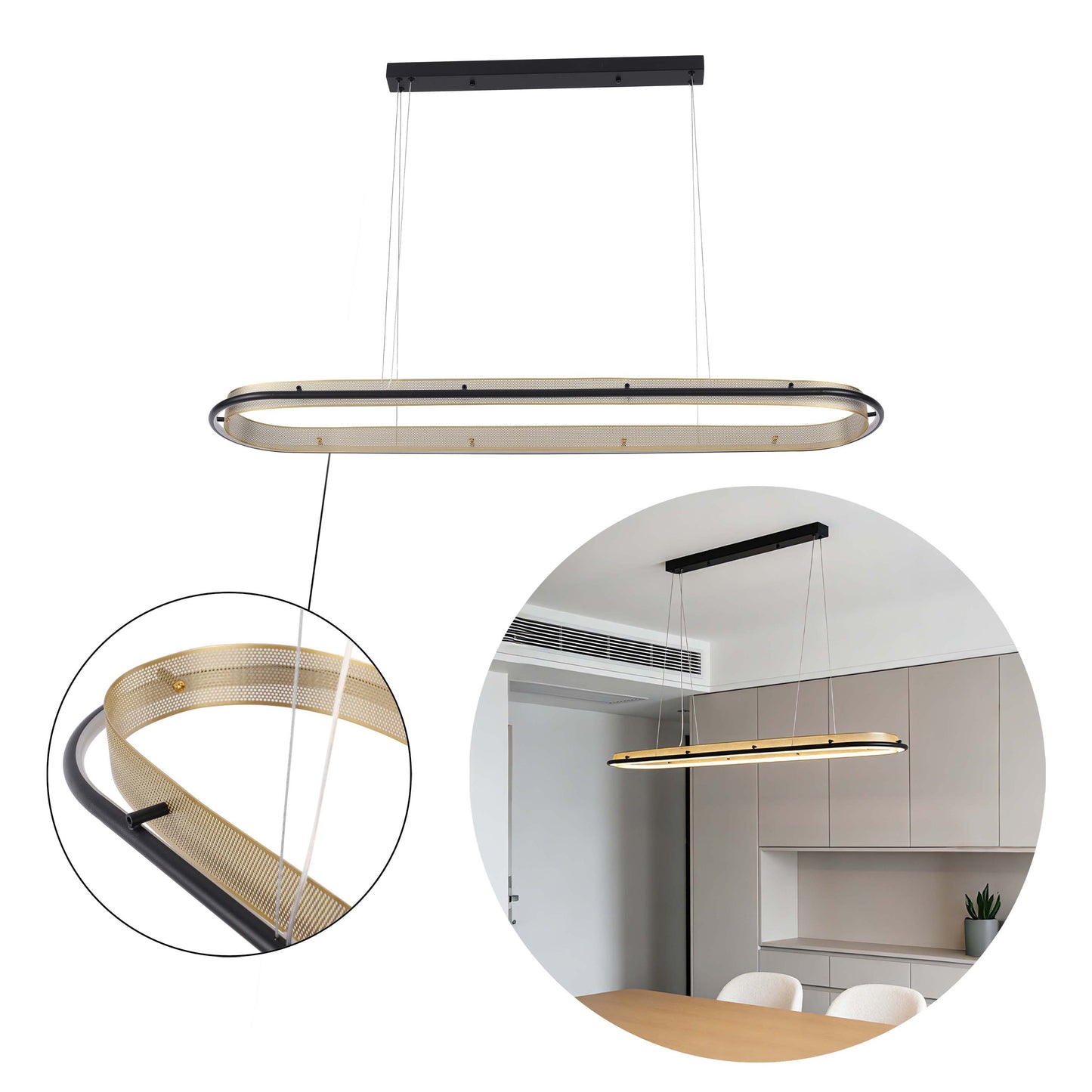 Modern Black & Gold Linear LED Island Pendant, 120cm 3000K