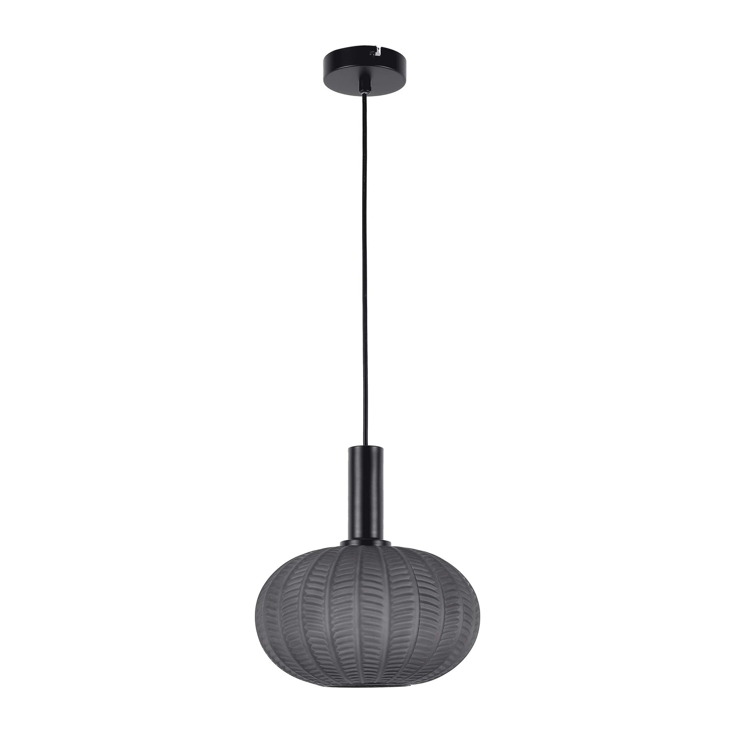 Modern Smoked Grey Textured Glass Pendant Light, E27 Dimmable