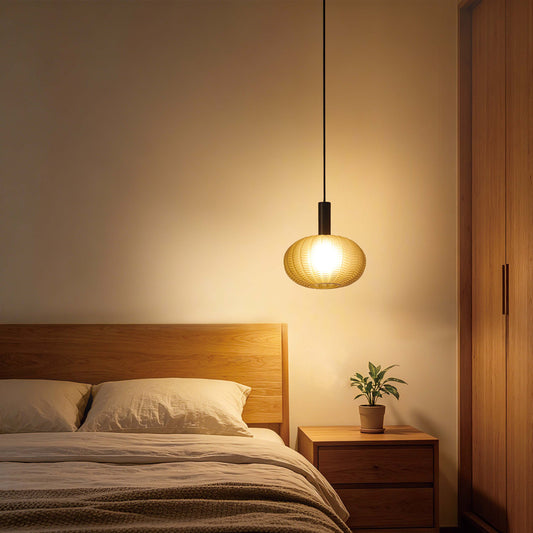 Modern Smoked Grey Textured Glass Pendant Light, E27 Dimmable