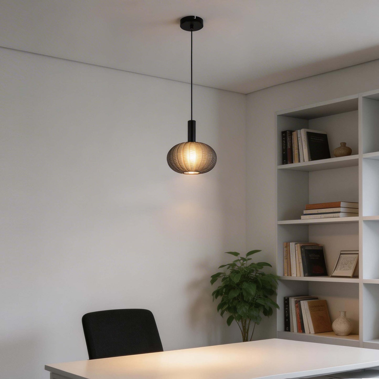 Modern Smoked Grey Textured Glass Pendant Light, E27 Dimmable