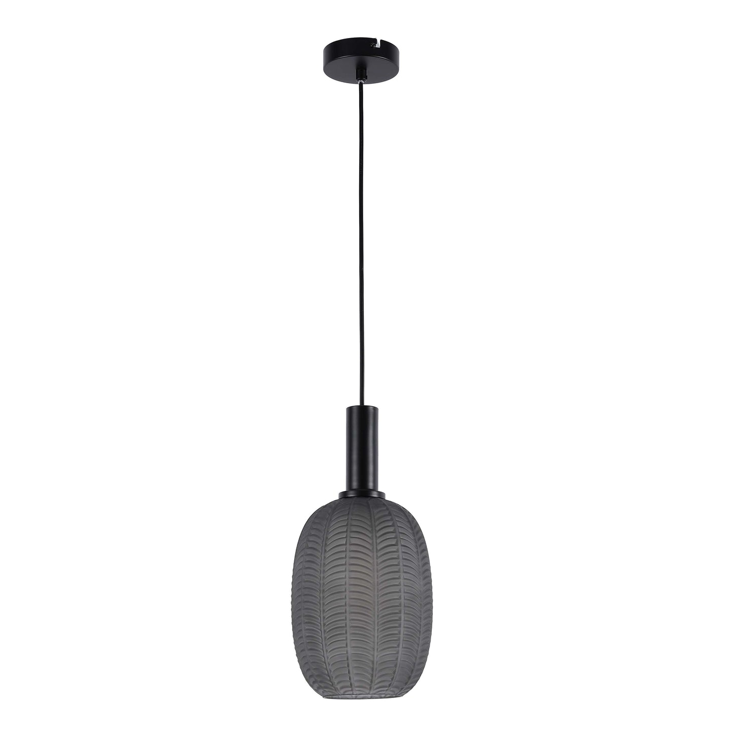 Modern Smoked Grey Textured Glass Pendant Light, E27 Dimmable