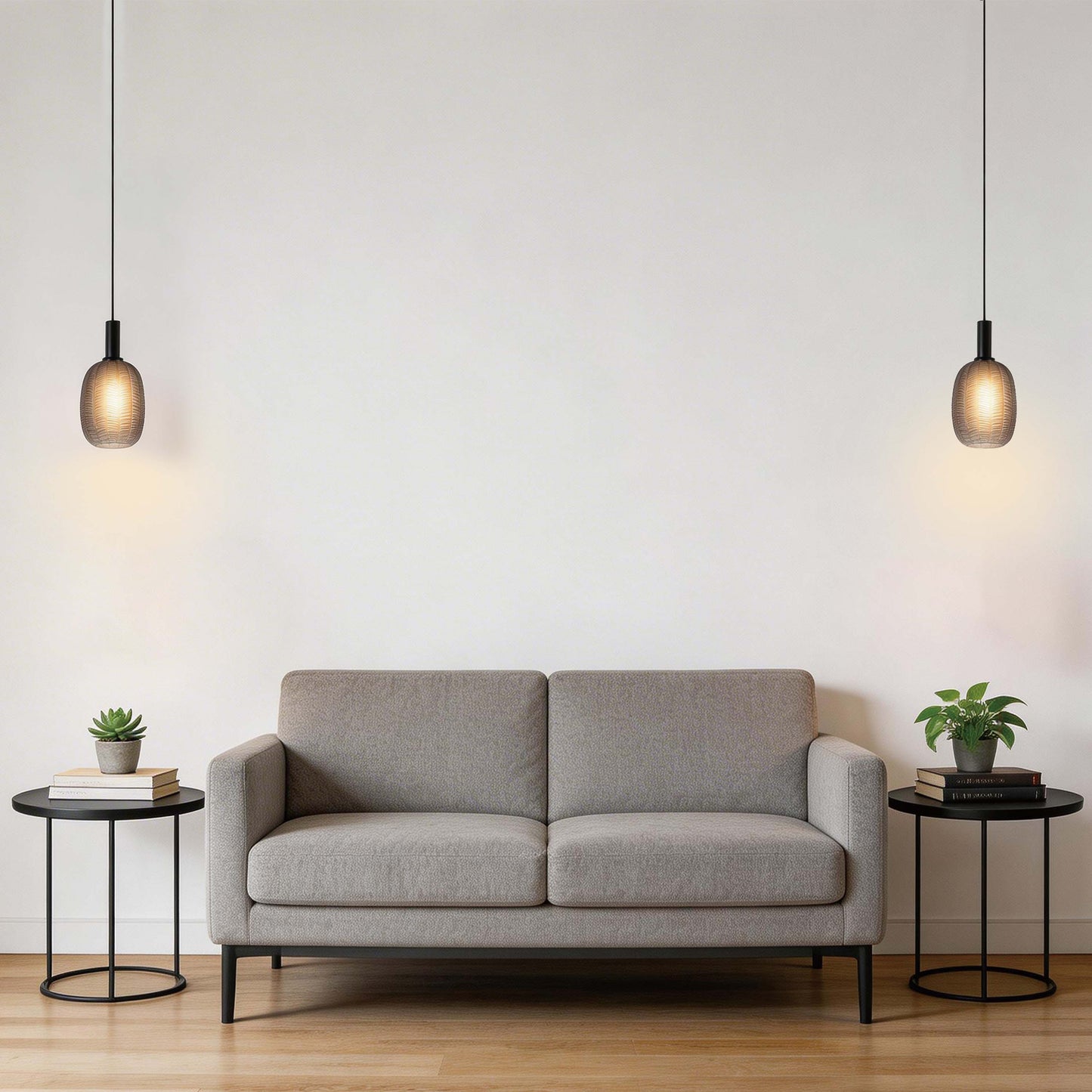 Modern Smoked Grey Textured Glass Pendant Light, E27 Dimmable