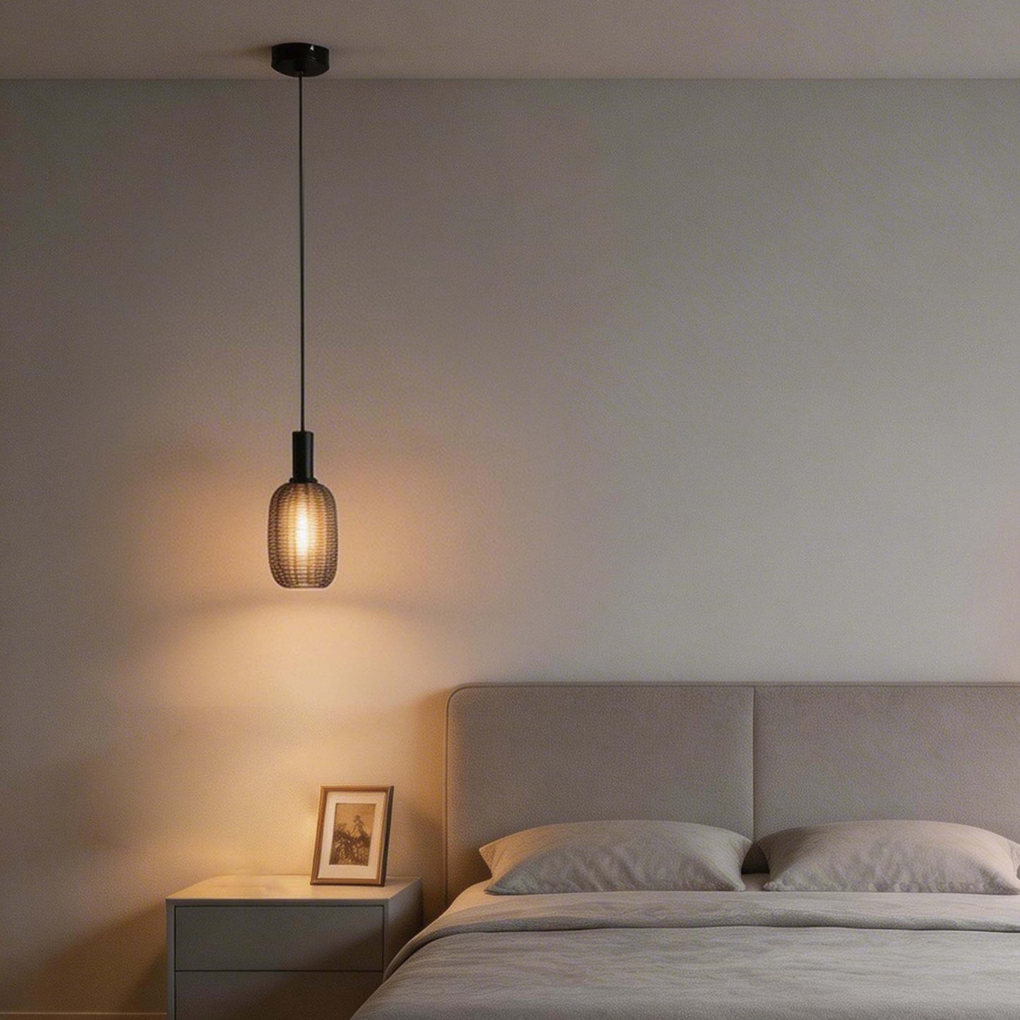 Modern Smoked Grey Textured Glass Pendant Light, E27 Dimmable