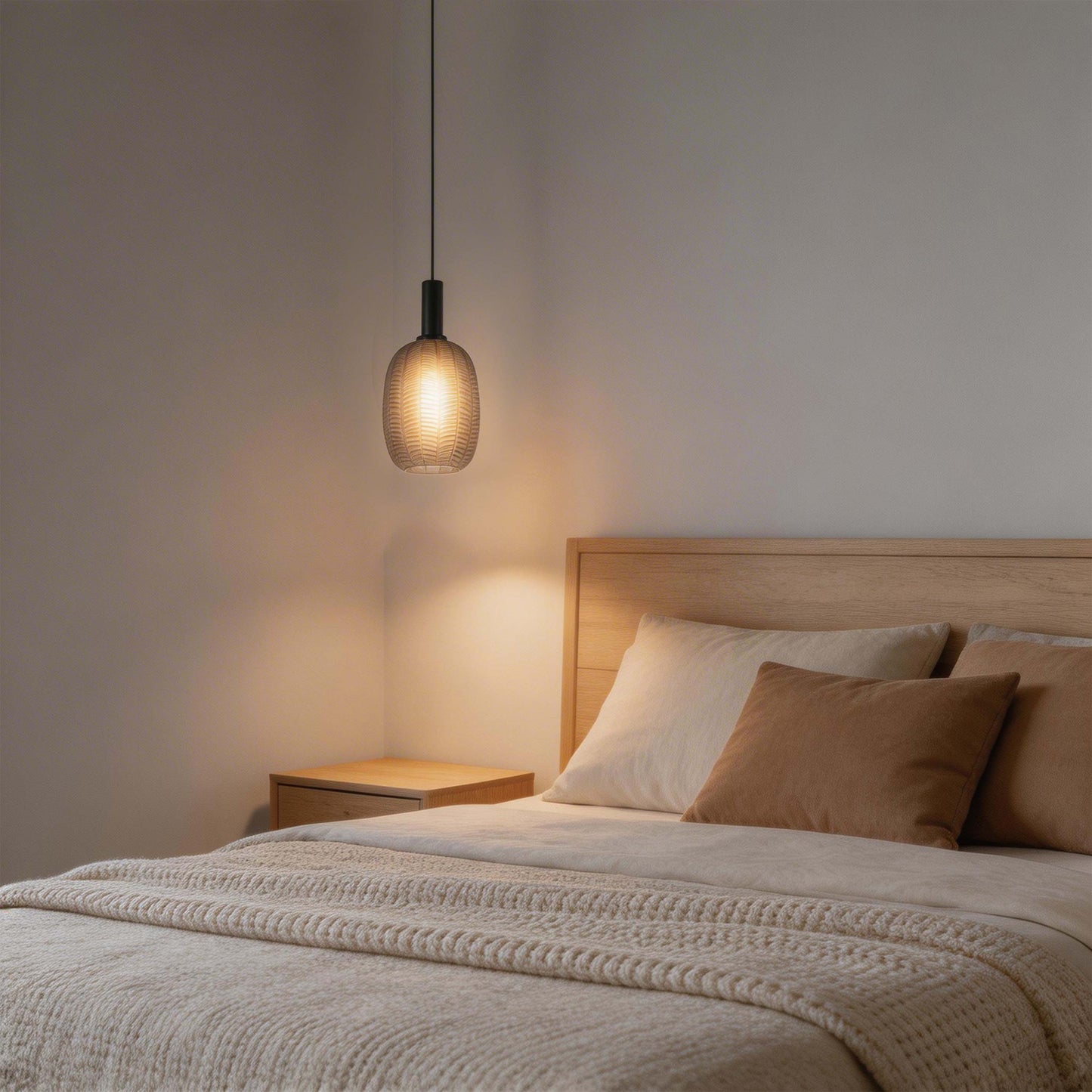 Modern Smoked Grey Textured Glass Pendant Light, E27 Dimmable