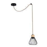 Industrial Wire Cage Pendant Light with Hemp Rope, E27 Dimmable