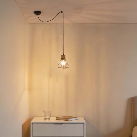 Industrial Wire Cage Pendant Light with Hemp Rope, E27 Dimmable