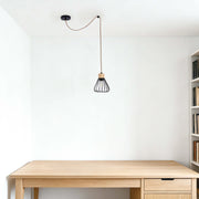 Industrial Wire Cage Pendant Light with Hemp Rope, E27 Dimmable