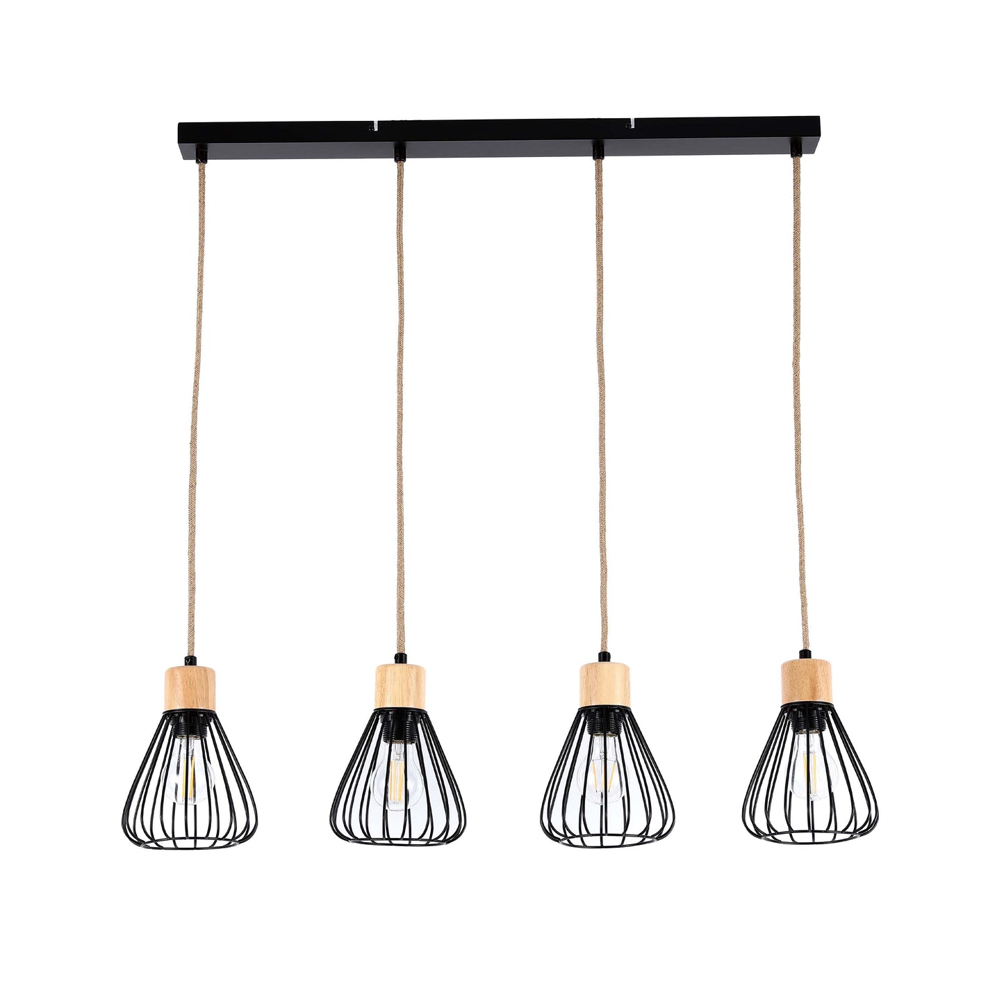 Industrial Wire Cage Pendant Light with Hemp Rope, E27 Dimmable
