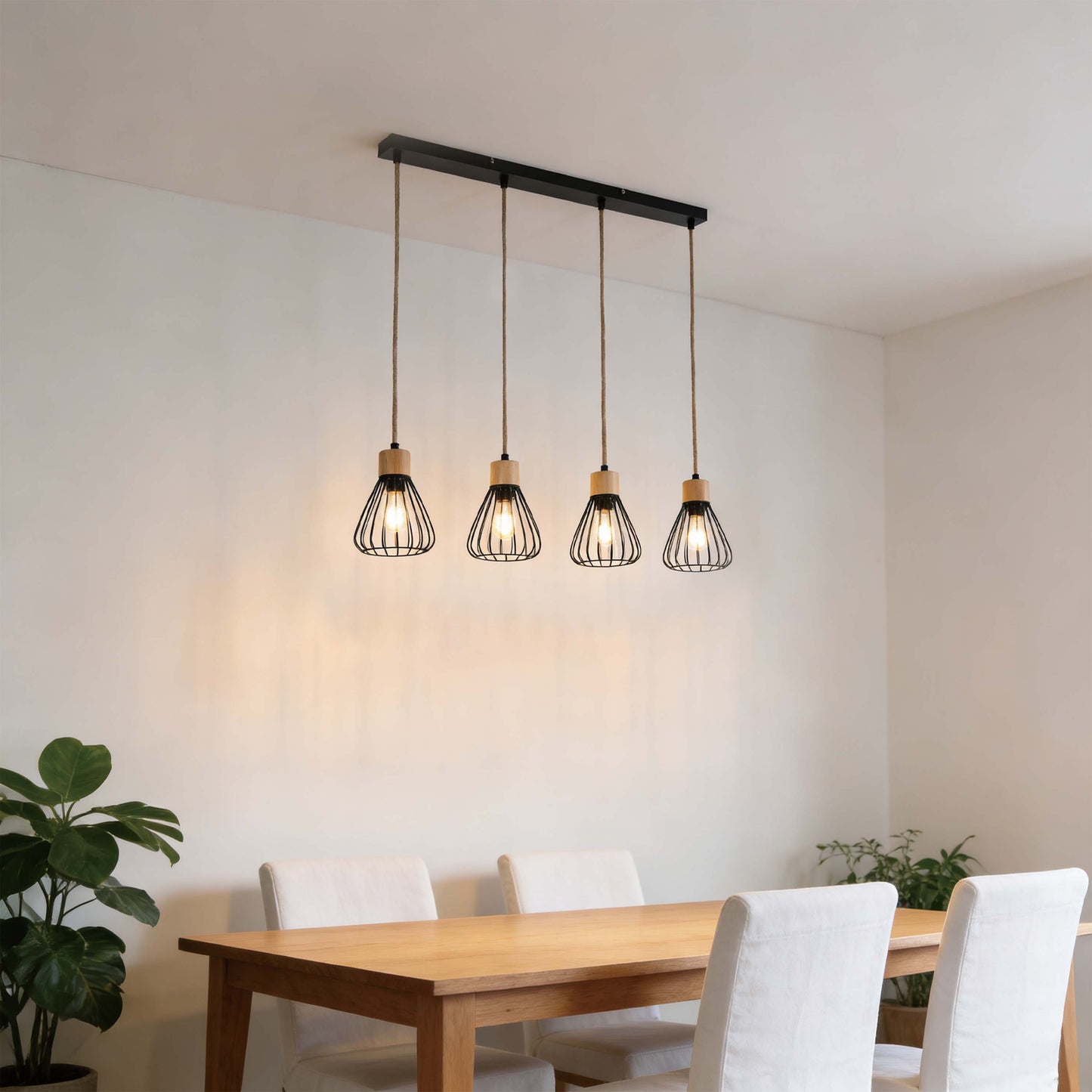 Industrial Wire Cage Pendant Light with Hemp Rope, E27 Dimmable