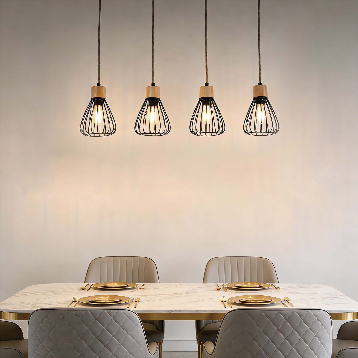 Industrial Wire Cage Pendant Light with Hemp Rope, E27 Dimmable