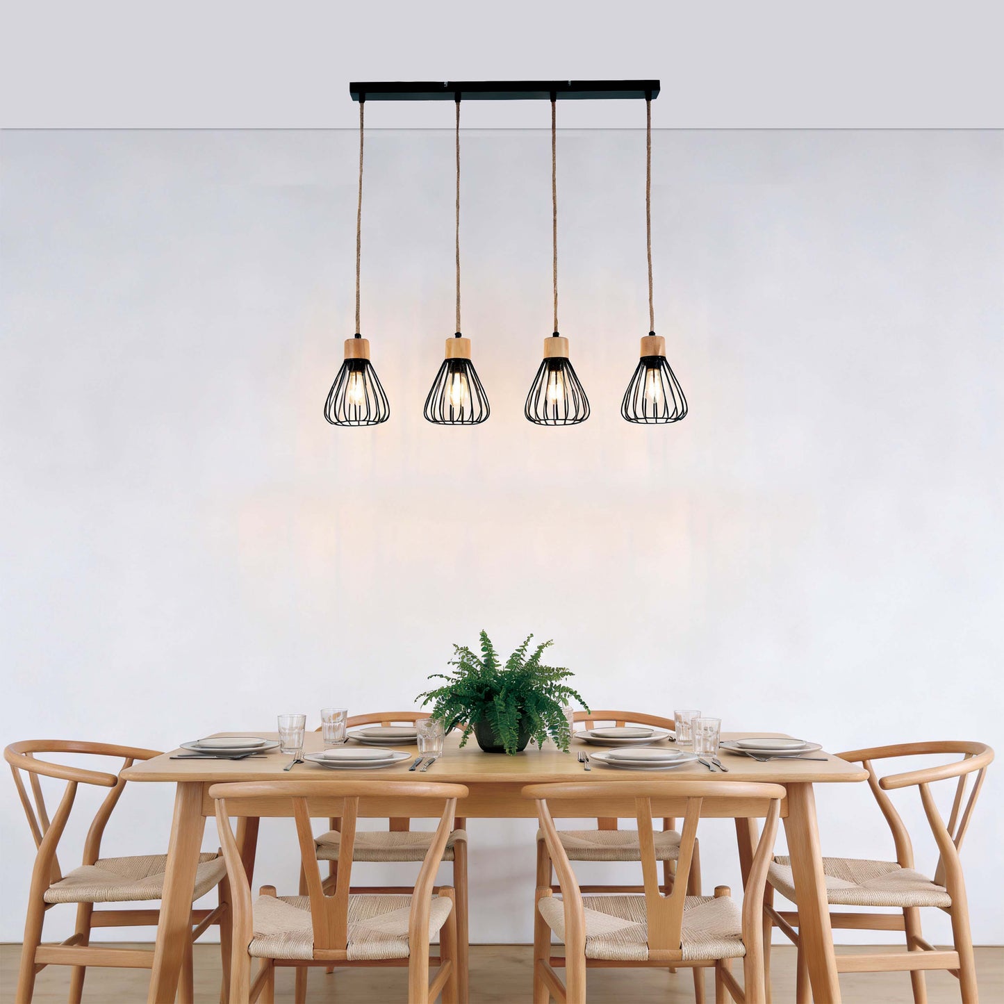 Industrial Wire Cage Pendant Light with Hemp Rope, E27 Dimmable
