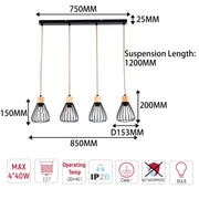 Industrial Wire Cage Pendant Light with Hemp Rope, E27 Dimmable