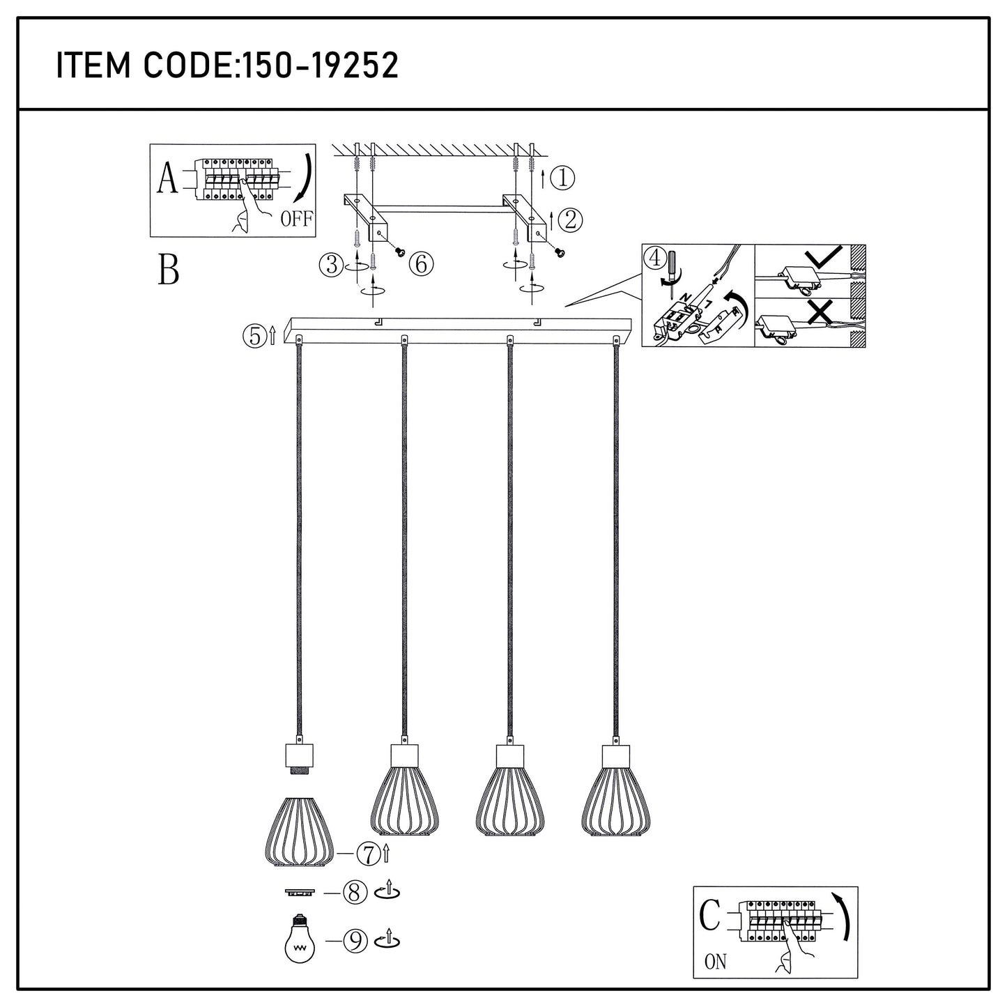 Industrial Wire Cage Pendant Light with Hemp Rope, E27 Dimmable