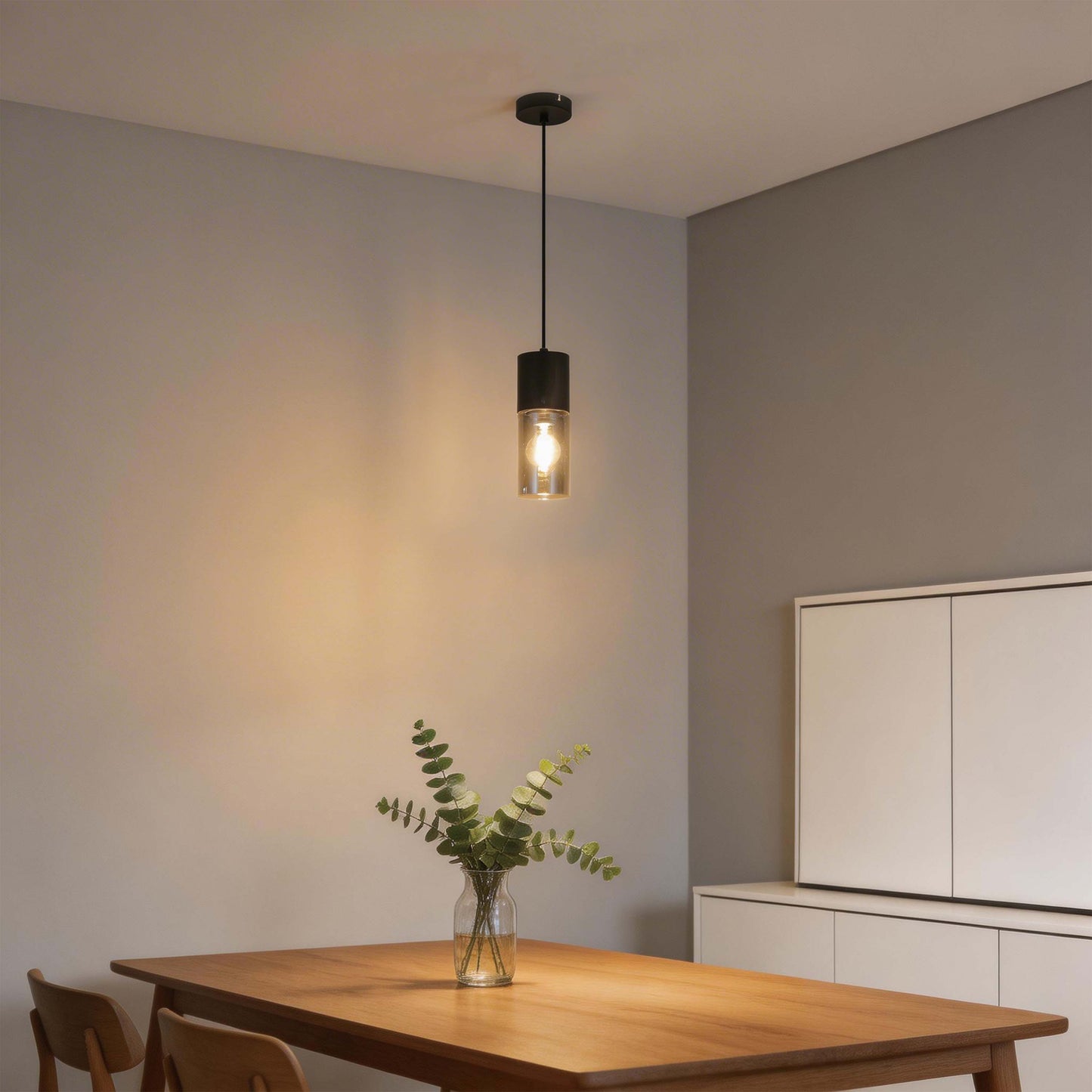Modern Cylinder Smoky Glass Pendant Light, 1 & 4-Light E27