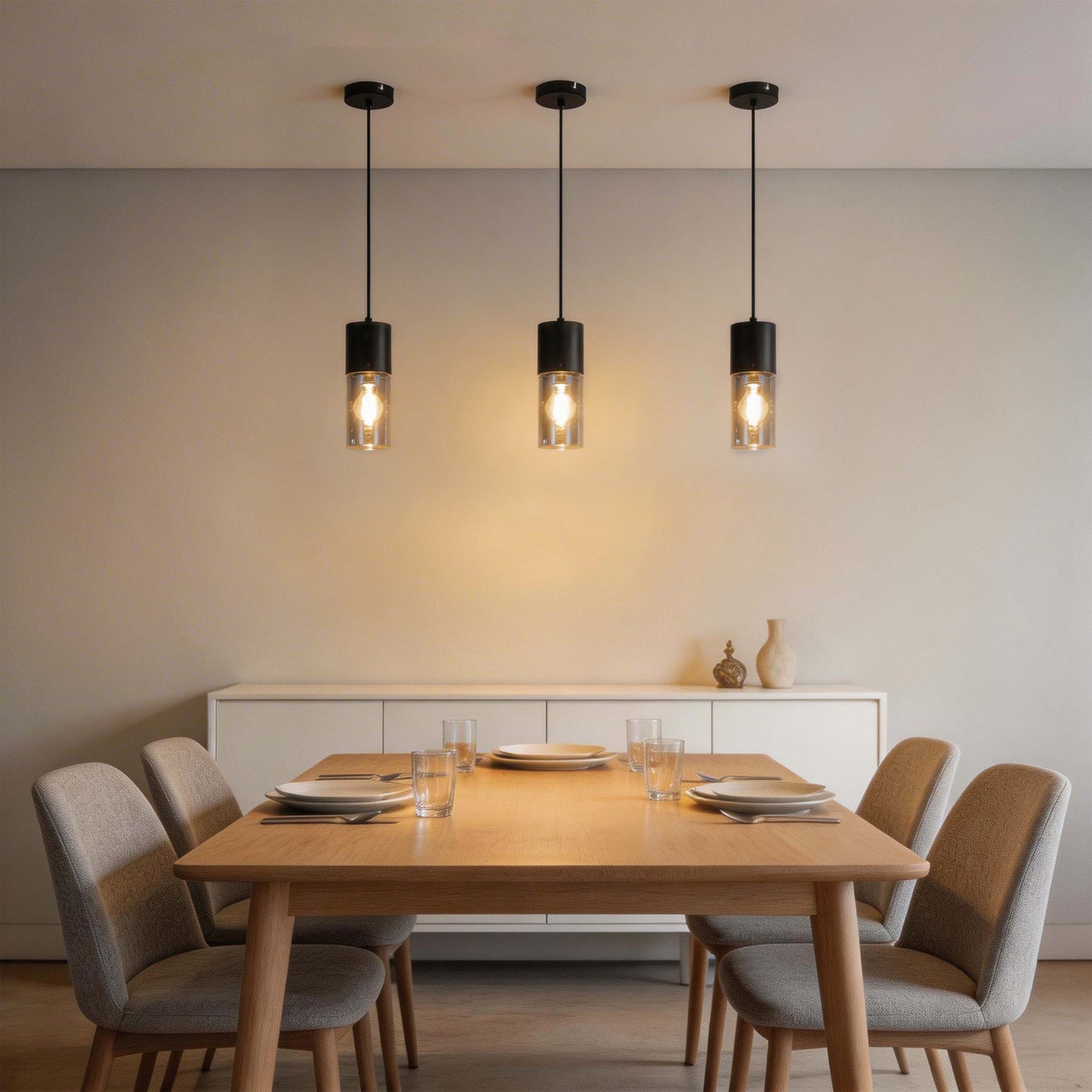 Modern Cylinder Smoky Glass Pendant Light, 1 & 4-Light E27