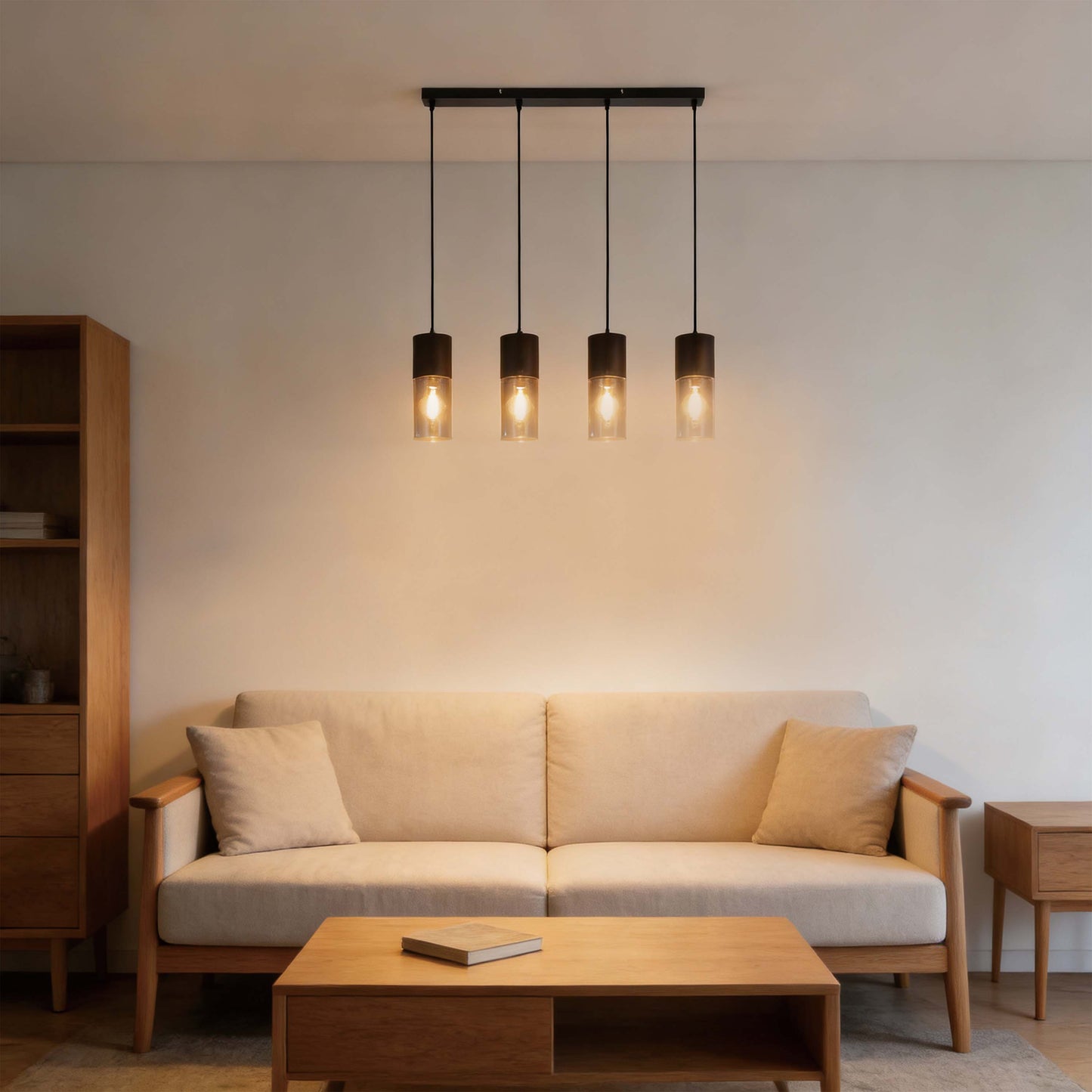 Modern Cylinder Smoky Glass Pendant Light, 1 & 4-Light E27