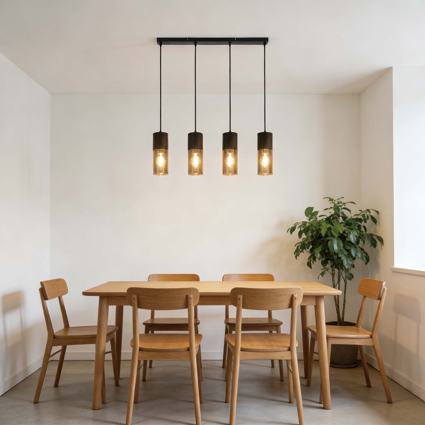 Modern Cylinder Smoky Glass Pendant Light, 1 & 4-Light E27
