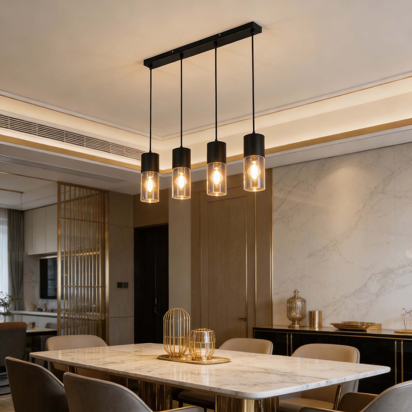 Modern Cylinder Smoky Glass Pendant Light, 1 & 4-Light E27