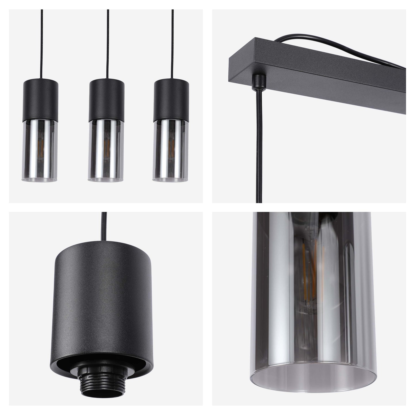 Modern Cylinder Smoky Glass Pendant Light, 1 & 4-Light E27