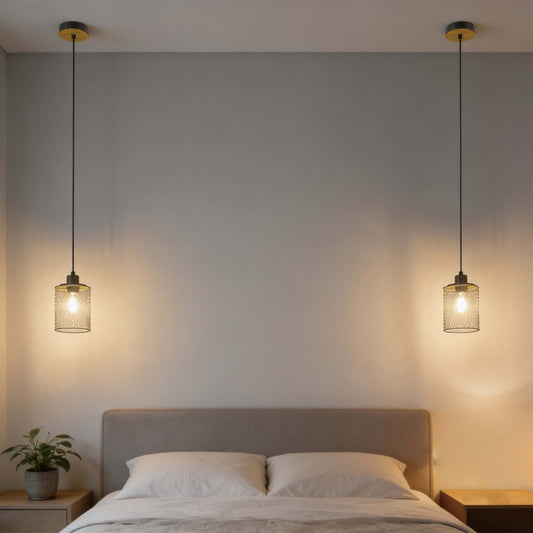 Industrial Mesh Cylinder Pendant Light, 1 & 4-Light E27 Dimmable