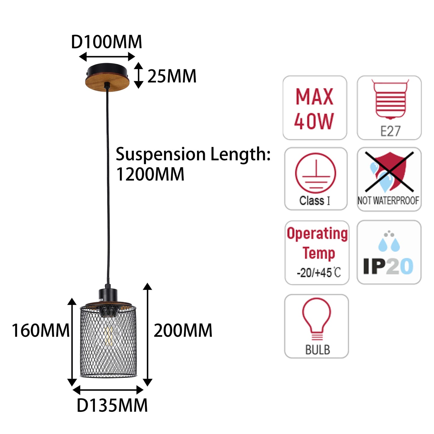 Industrial Mesh Cylinder Pendant Light, 1 & 4-Light E27 Dimmable