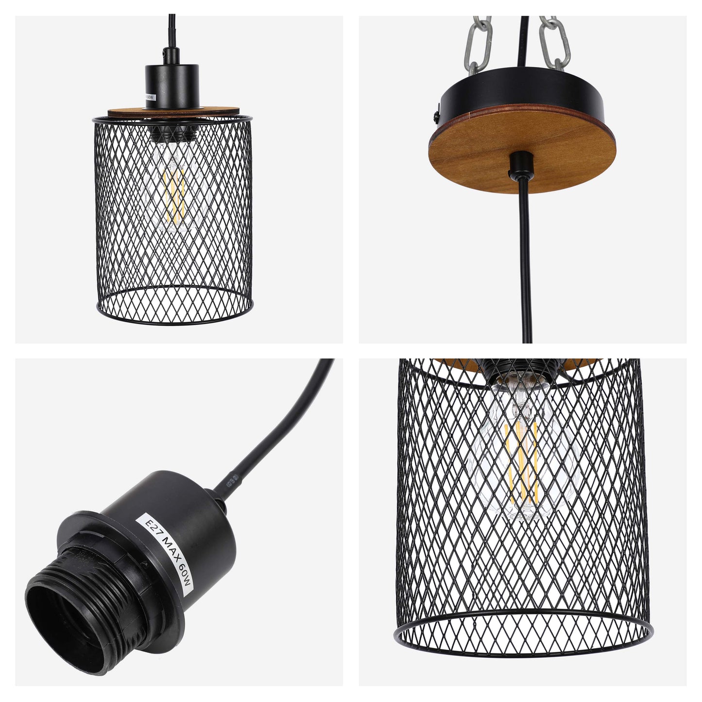 Industrial Mesh Cylinder Pendant Light, 1 & 4-Light E27 Dimmable