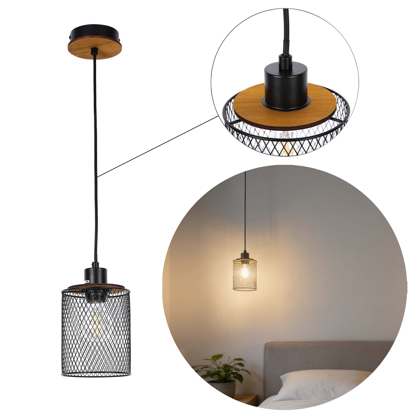 Industrial Mesh Cylinder Pendant Light, 1 & 4-Light E27 Dimmable