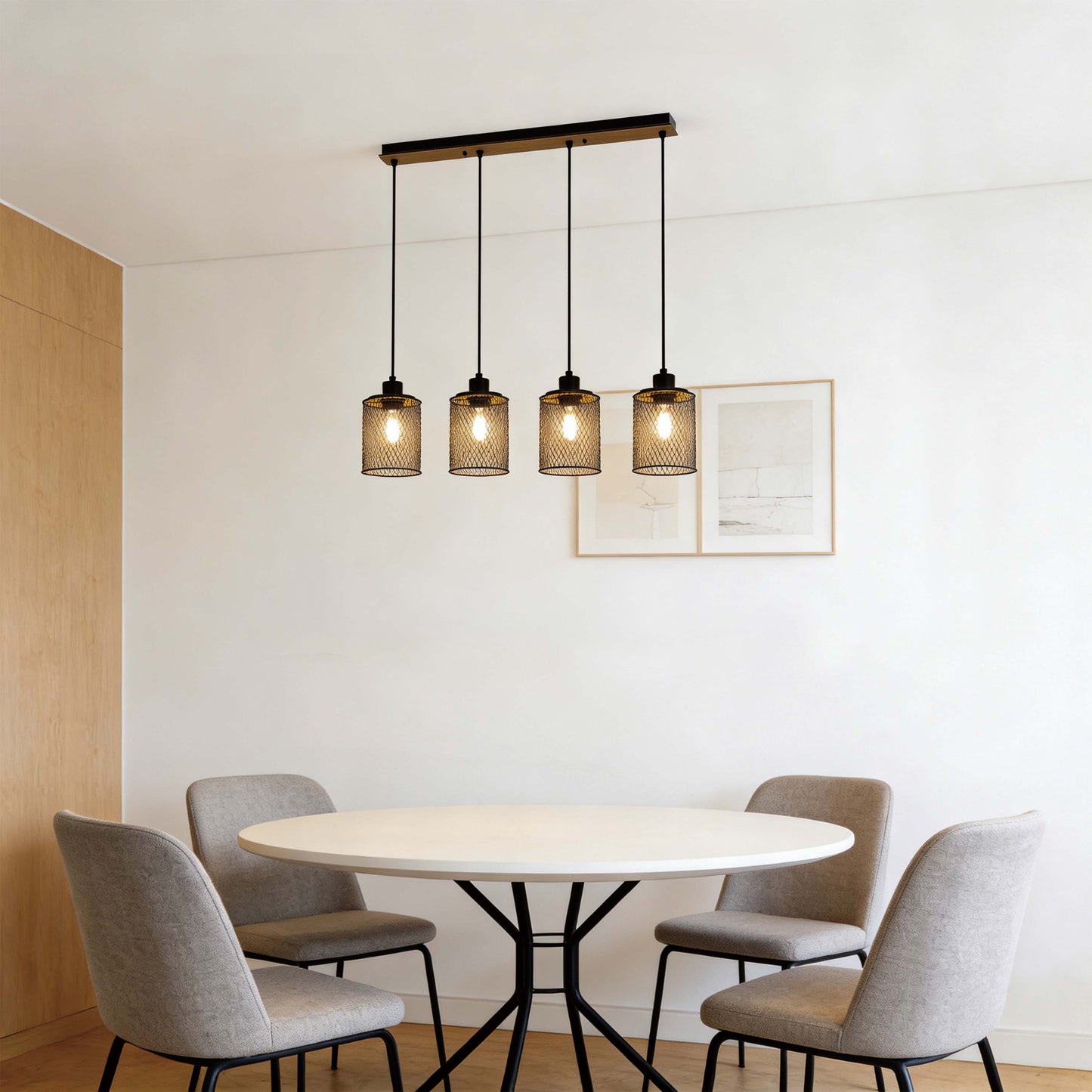 Industrial Mesh Cylinder Pendant Light, 1 & 4-Light E27 Dimmable