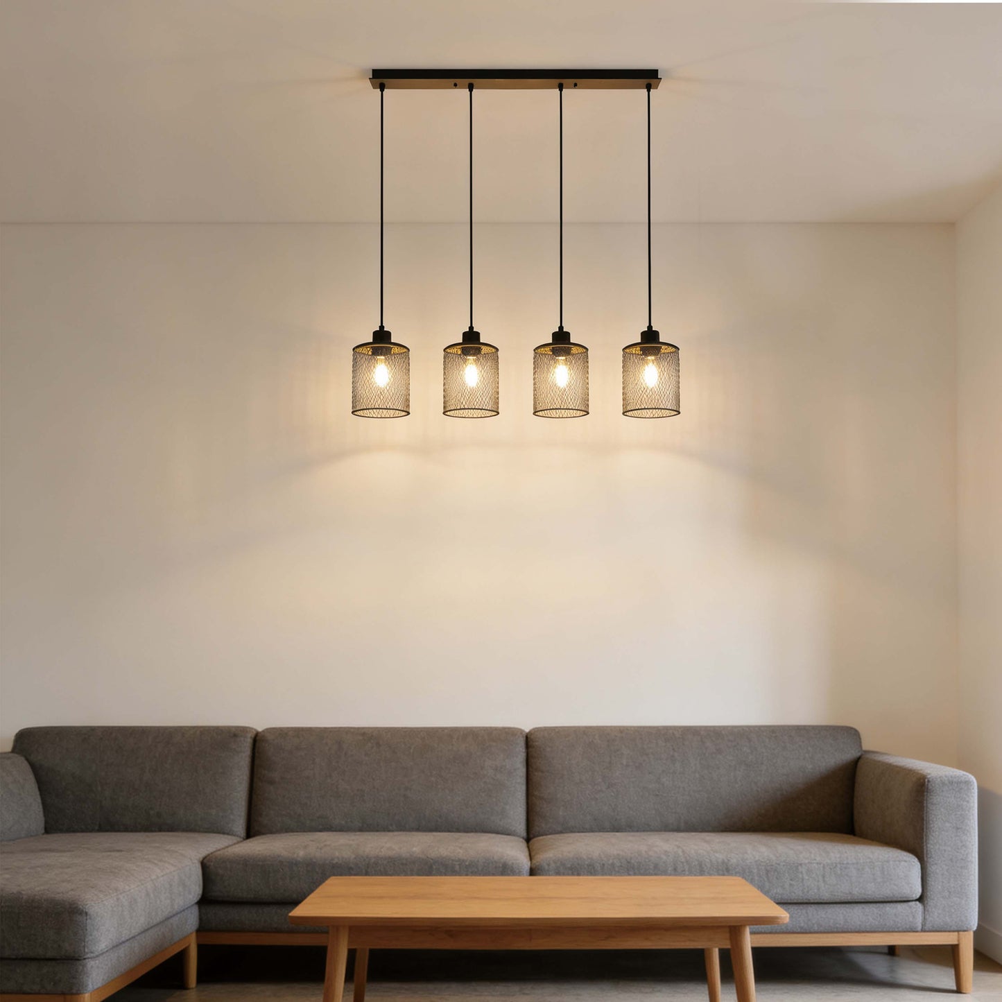 Industrial Mesh Cylinder Pendant Light, 1 & 4-Light E27 Dimmable