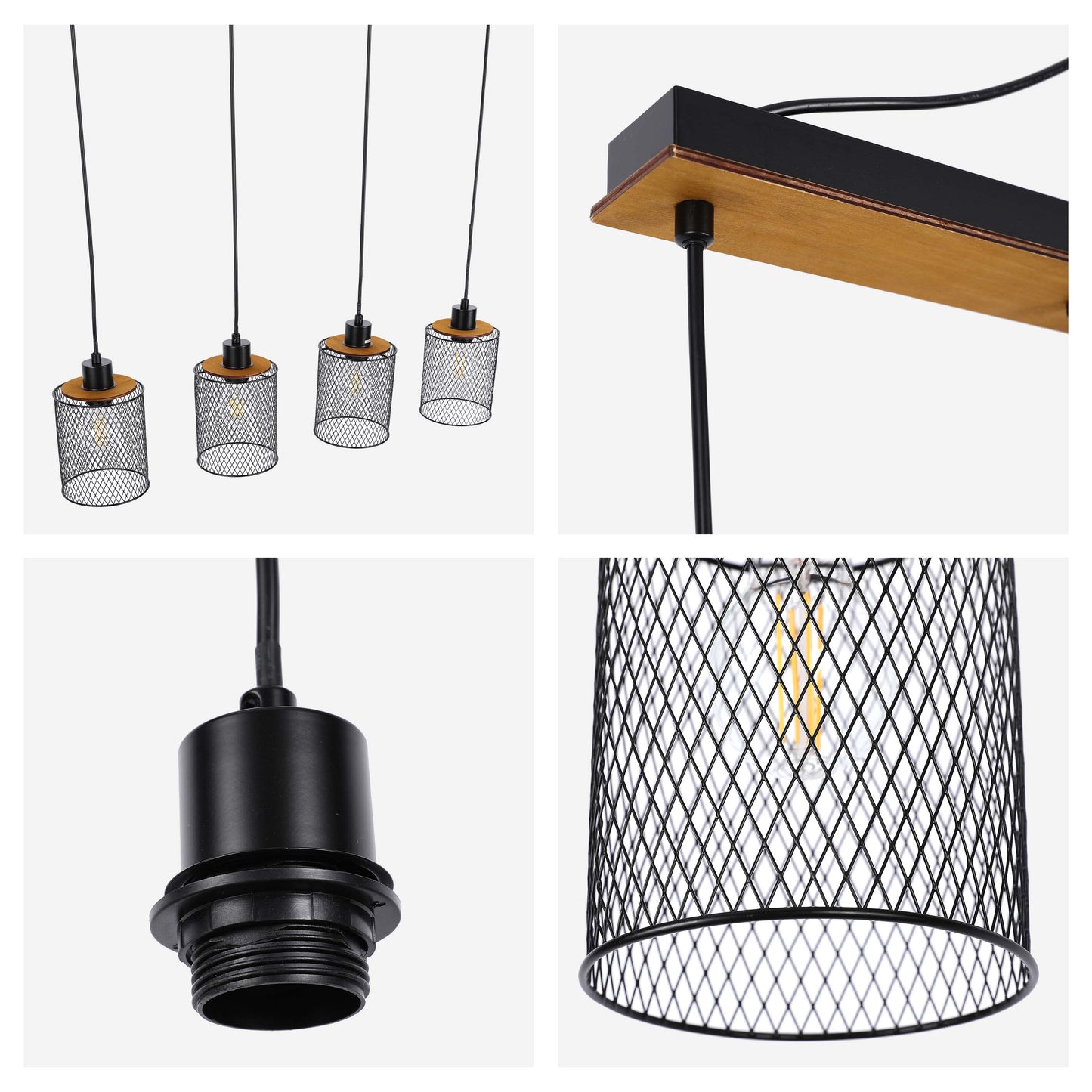 Industrial Mesh Cylinder Pendant Light, 1 & 4-Light E27 Dimmable