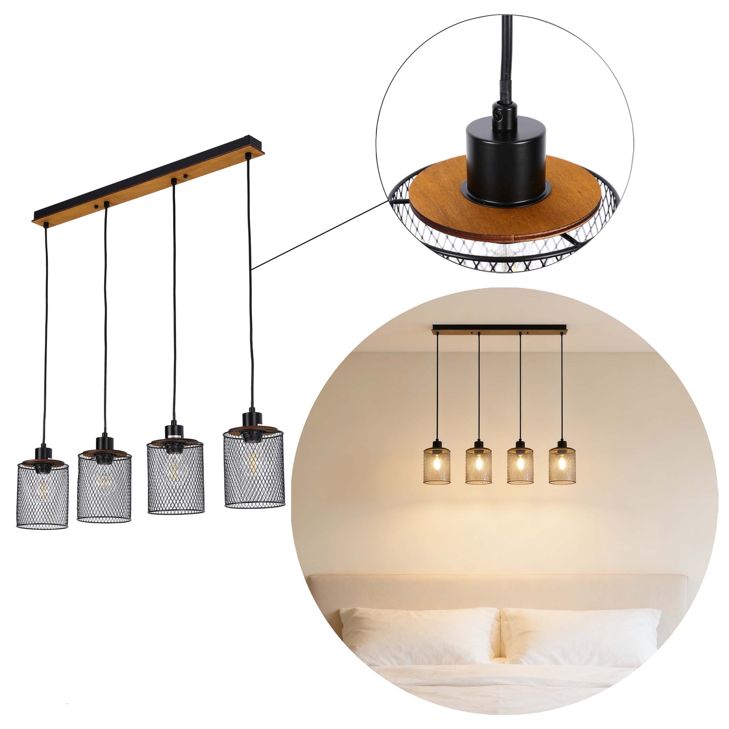 Industrial Mesh Cylinder Pendant Light, 1 & 4-Light E27 Dimmable