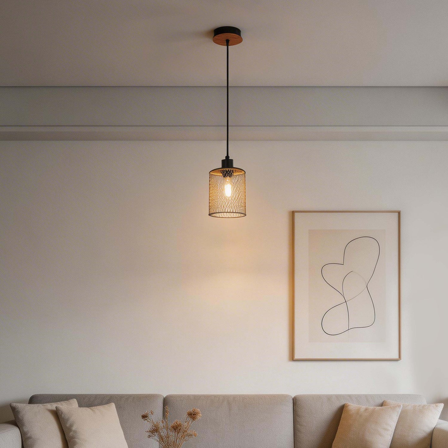 Industrial Mesh Cylinder Pendant Light, 1 & 4-Light E27 Dimmable