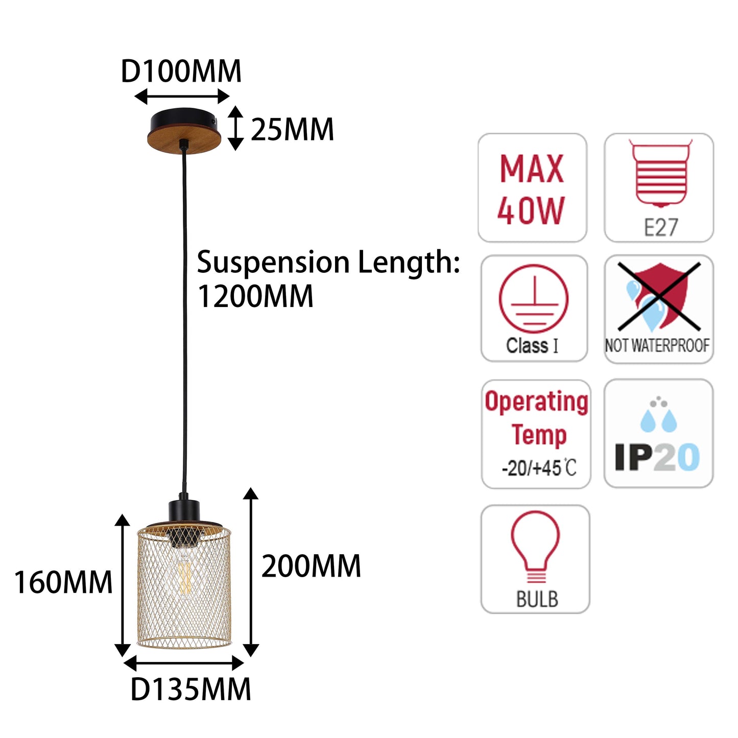 Industrial Mesh Cylinder Pendant Light, 1 & 4-Light E27 Dimmable