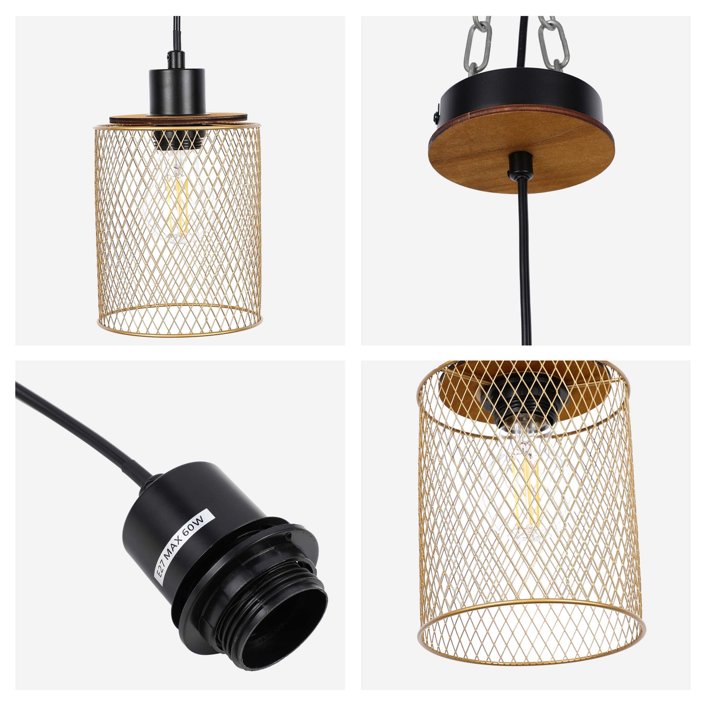 Industrial Mesh Cylinder Pendant Light, 1 & 4-Light E27 Dimmable