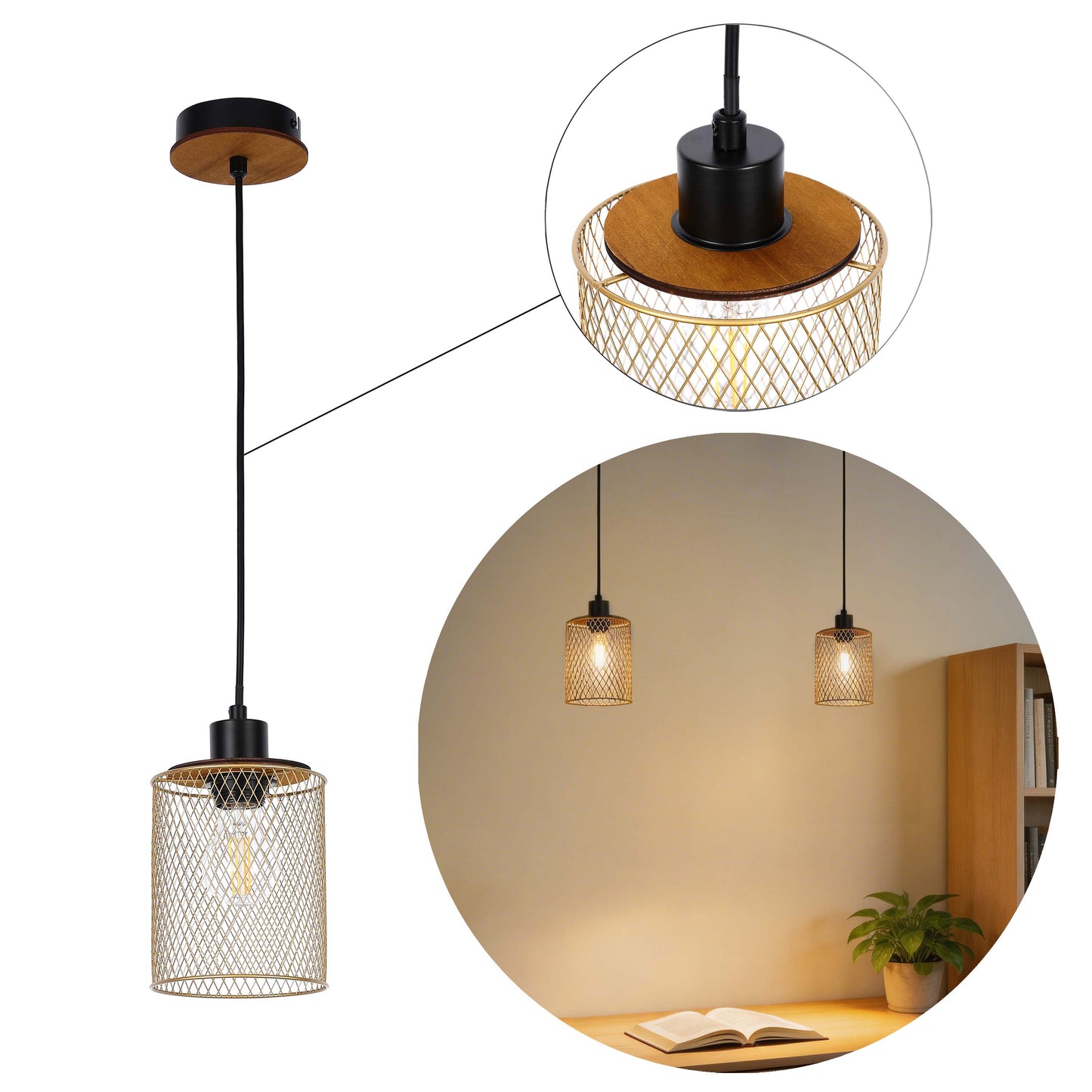Industrial Mesh Cylinder Pendant Light, 1 & 4-Light E27 Dimmable
