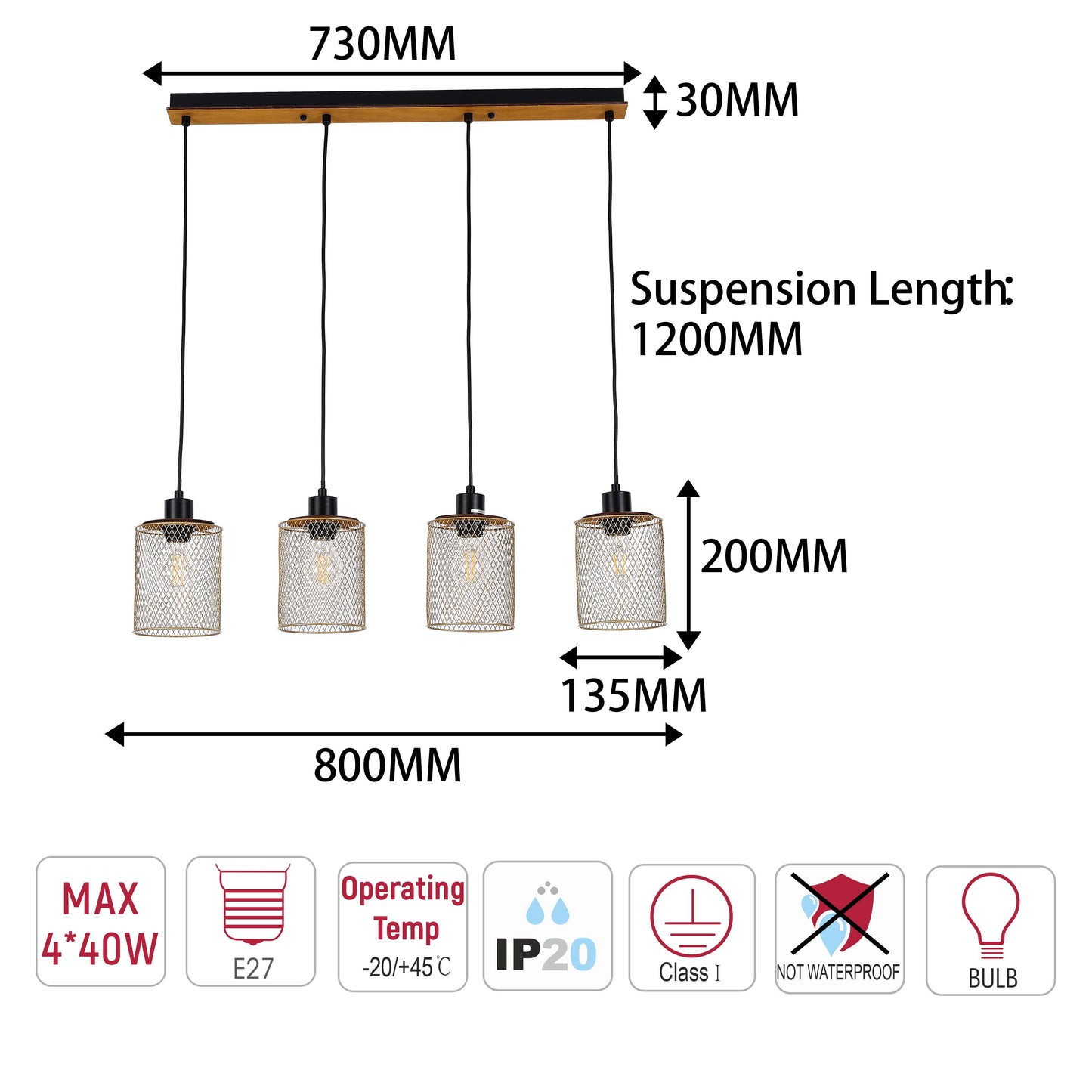 Industrial Mesh Cylinder Pendant Light, 1 & 4-Light E27 Dimmable