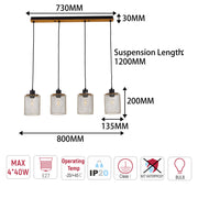 Industrial Mesh Cylinder Pendant Light, 1 & 4-Light E27 Dimmable