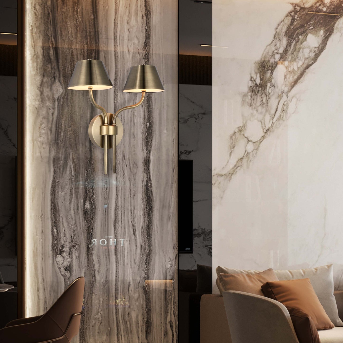 Classic Antique Brass Twin LED Wall Sconce, 12W 3CCT Selectable