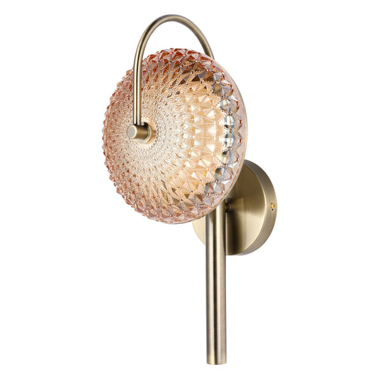 Amber Glass and Antique Brass Wall Light with 3CCT Integrated LED